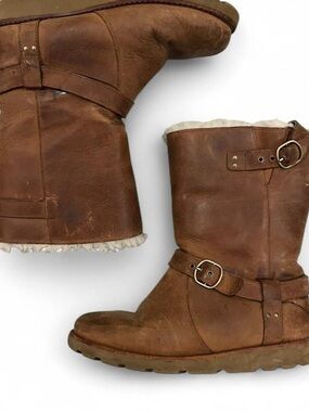 UGG Chestnut Brown Shearling-Lined Leather Mid-Calf Boots